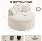 Oversized Round Chair Lounge Chaise Indoor, 58'' Modern Upholstered Corduroy Deep Seat Cloud Sofa Bed, No Assembly Required Floor Chair with 3 Pillows for Living Room, Bedroom, Reading, Beige