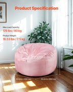 VEVOR Bean Bag Chair, 3 feet Round Bean Bag Chair with Removable and Washable Cover, 25D Memory Foam Filled with Soft and Smooth Dutch Velvet, Bean Bag for Bedroom or Playroom, Pink