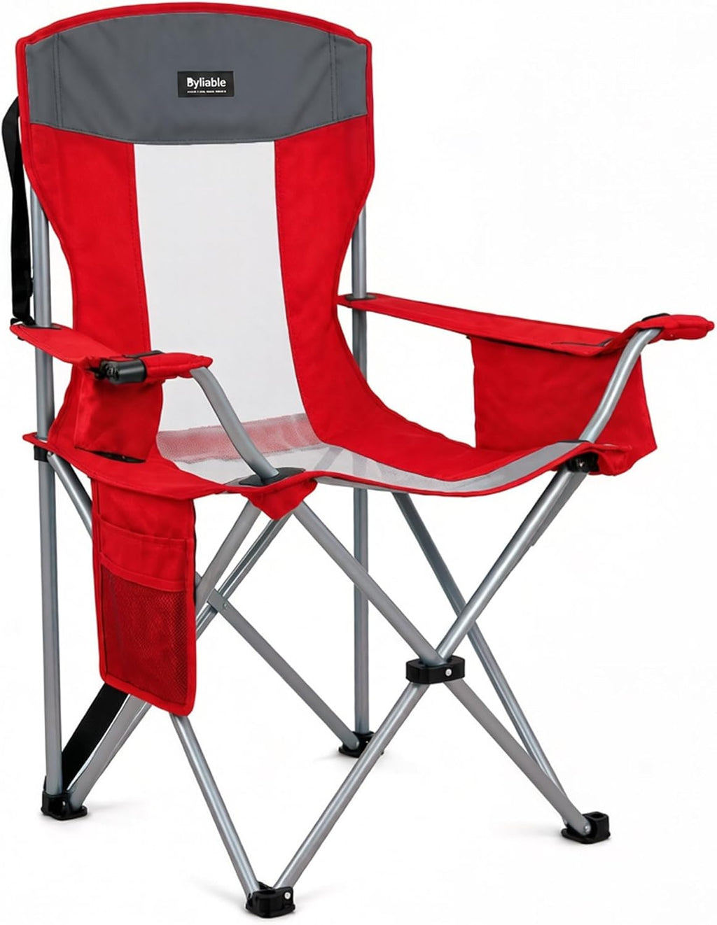 Byliable Oversized Camping Chairs Portable Outdoor 330LBS Capacity Folding Lawn Chairs for Adults with Cooler Bag,Cup Holder and Side Pocket for Beach, Sports, Tailgates, Fishing, Hiking, Red