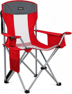 Byliable Oversized Camping Chairs Portable Outdoor 330LBS Capacity Folding Lawn Chairs for Adults with Cooler Bag,Cup Holder and Side Pocket for Beach, Sports, Tailgates, Fishing, Hiking, Red