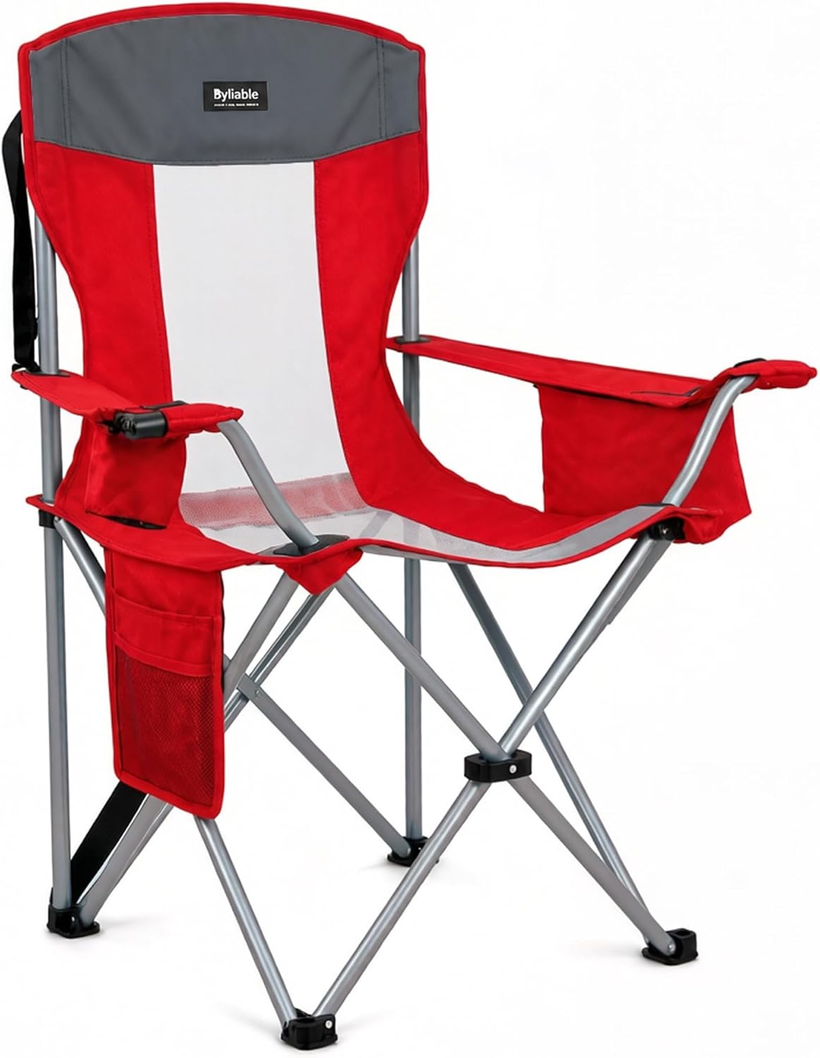 Byliable Oversized Camping Chairs Portable Outdoor 330LBS Capacity Folding Lawn Chairs for Adults with Cooler Bag,Cup Holder and Side Pocket for Beach, Sports, Tailgates, Fishing, Hiking, Red