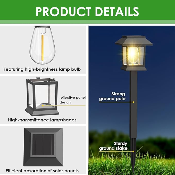Solar Pathway Lights Outdoor, 12 Pack Upgraded LED Waterproof Solar Lights Outdoor, Landscape Lighting for Outside Driveway Garden Walkway Path Yard Lawn Décor, Warm White