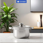 Daniks Standard Stainless Steel Stock Pot with Glass Lid – Induction 4 Quart, Dishwasher Safe, Measuring Scale, For Soup, Pasta, Stew, Silver