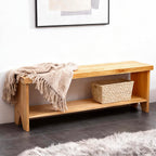 43" Solid Wood Farmhouse Bench, Entryway Bench with Storage Shelf, Narrow Rustic Indoor Bench for Bedroom, Entryway, Hallway, Dining