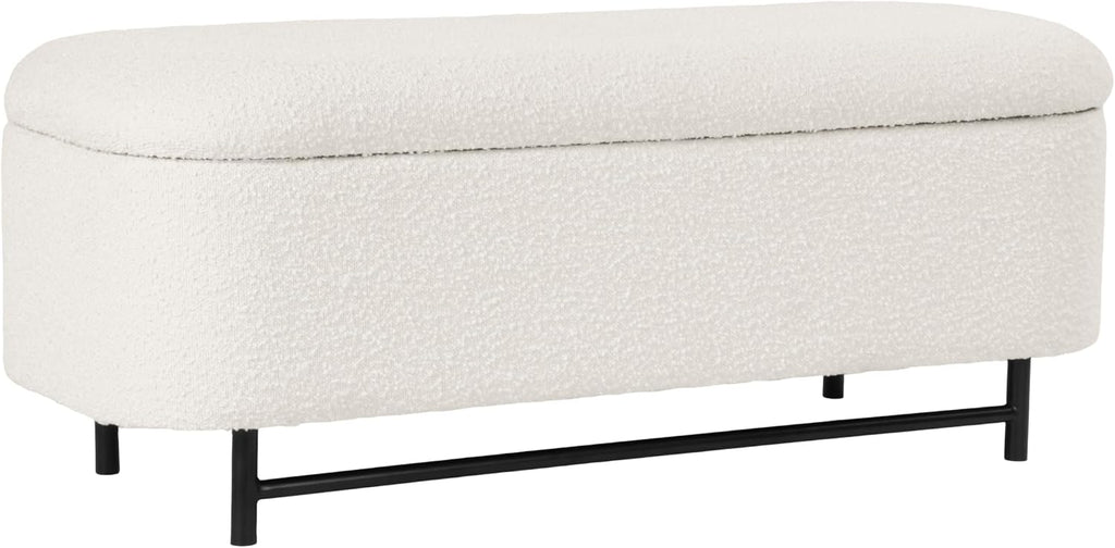 HomePop Ellipse Modern Storage Bench with Metal Legs |Homepop Home Décor|Bench with Storage for Living Room & Bedroom - Cream Boucle