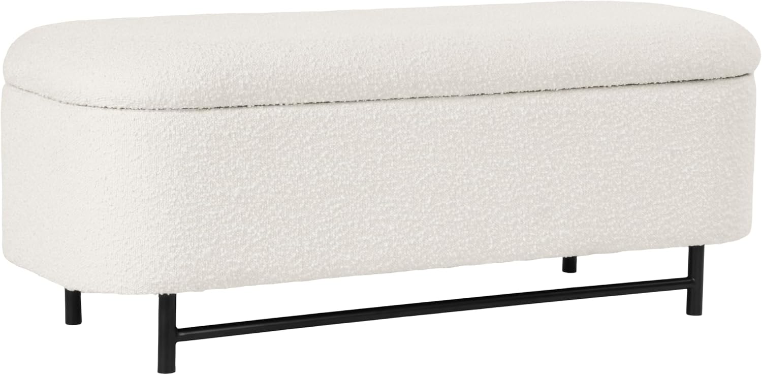 HomePop Ellipse Modern Storage Bench with Metal Legs |Homepop Home Décor|Bench with Storage for Living Room & Bedroom - Cream Boucle