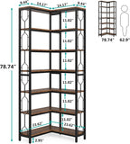 Tribesigns Corner Shelf, 7-Tier Industrial Corner Bookshelf and Bookcase | Freestanding Display Shelf for Living Room, Wood and Metal Corner Book Shelves, Corner Bookcase for Home Office, Rustic Brown