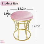 Vanity Chair, Small Velvet Vanity Stool & Ottoman Bench for Bathroom, Dorm | Foot rest Stools Pink Round Seat with Golden Metal Legs for Makeup Room, Entryway, Offices, Living Room, Dressing Table