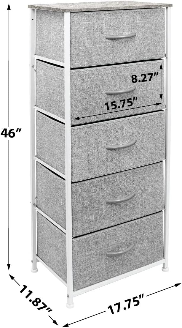 Sorbus Nightstand with 5 Drawers - Bedside Furniture & Night Stand End Table Dresser with Steel Frame, Wood Top, Easy Pull Fabric Bins for Home, Bedroom Accessories, Office & Dorm