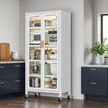 65" Tall Freestanding Kitchen Pantry Cabinet, 6-Tier Metal Food Pantry Storage Cabinet with Transparent Door, Adjustable Shelves and Rolling Wheels,Display Cabinet for Kitchen, Living Room,White