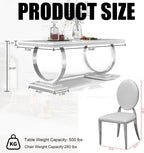 Luxury Marble Dining Table Set for 6 People, 70" Double O-Shaped Faux Marble Kitchen Table with 6 Round PU Leather Chairs, for Kitchen, Dining Room (1 White Table + 6 White Chairs)