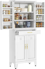 YITAHOME 71" Metal Kitchen Pantry Cabinet with 4 Door & 4 Adjustable Shelves, Storage Cabinet with 1 Drawer & 8 Door Racks, Tall Freestanding Food Steel Cupboard for Kitchen, Dining Room, White