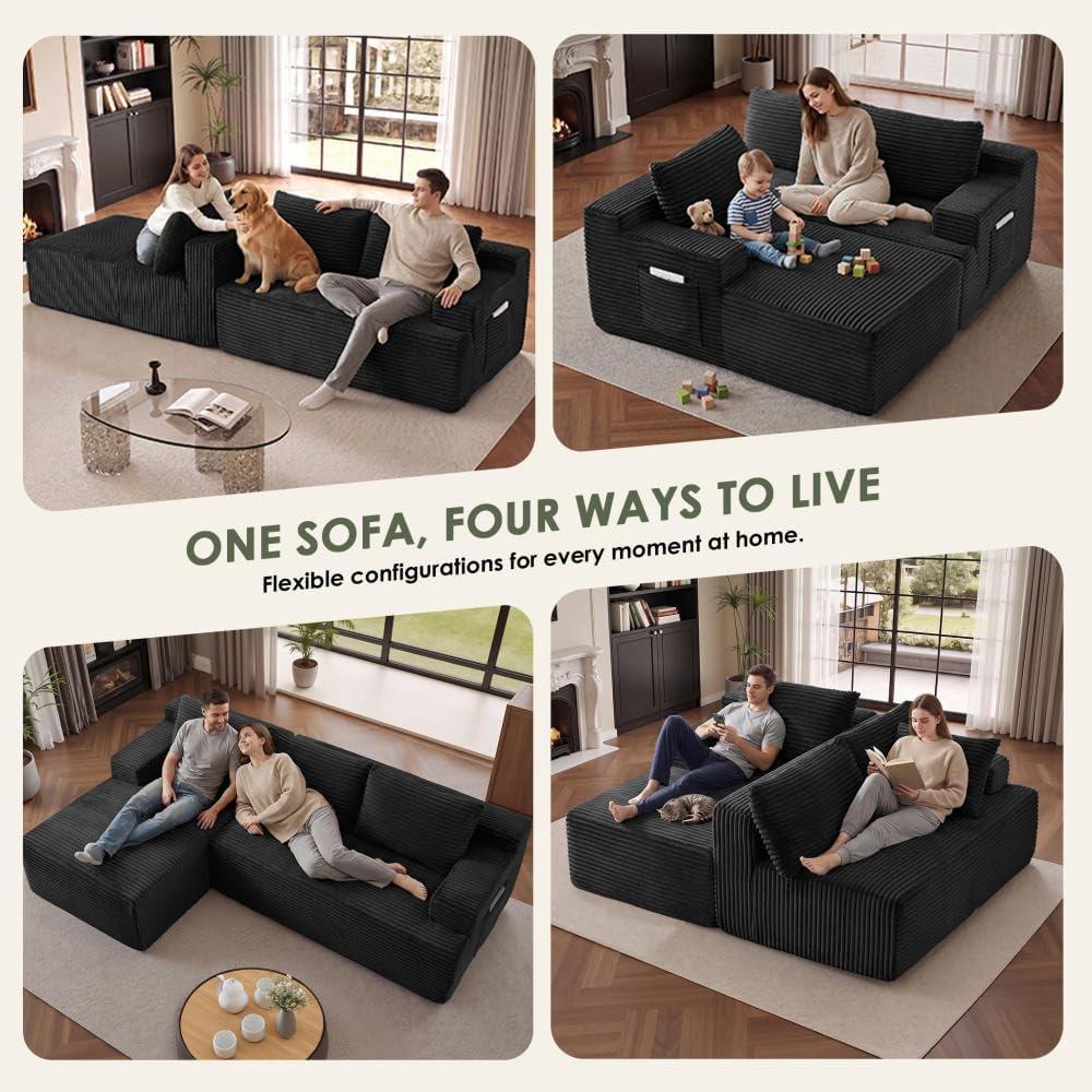 96" Sectional Couches for Living Room Cloud Couch Sofa with L-Shape Upholstered Couchs Modern Modular Sectional Couch with Chaise