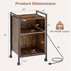 LOKO Record Player Stand with Charging Station, 3-Tier Vinyl Turntable Stand On Wheels with Open Shelves, Metal Dividers, Industrial End Table Turntable Holder for Bedroom, Living Room