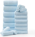 18 Piece Family Bath Towel Set Include 6 Bath Towels,6 Hand Towels and 6 Washcloths Soft Bathroom Towel with Hanging Loops,Highly Absorbent Quick Dry Towels Set for Bathroom,Hotel and Spa-Blue