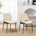 LUNLING Dining Room Chairs Mid Century Modern Retro Beige Faux Leather Chair with Walnut Bentwood Upholstered Seat Metal Legs Kitchen Chairs Adjustable Foot for Kitchen Dining Room,1PCS