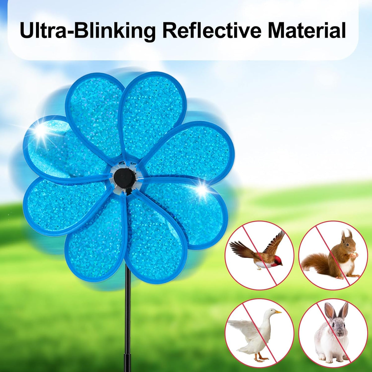 4PCS Flower Wind Spinner Sparkly Lawn Pinwheel 11.8 inch Colorful Green Yellow Orange Light Blue Garden Windmill for Garden, Party, Outdoor, Yard Decor