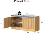 Fluted Shoe Storage Bench with Cushion, 2-Tier Entryway Shoe Bench with Adjustable Shelves, Hidden Shoe Cabinet Bench with 2 Doors for Hallway, Living Room, Bedroom End of Bed,Natural Oak
