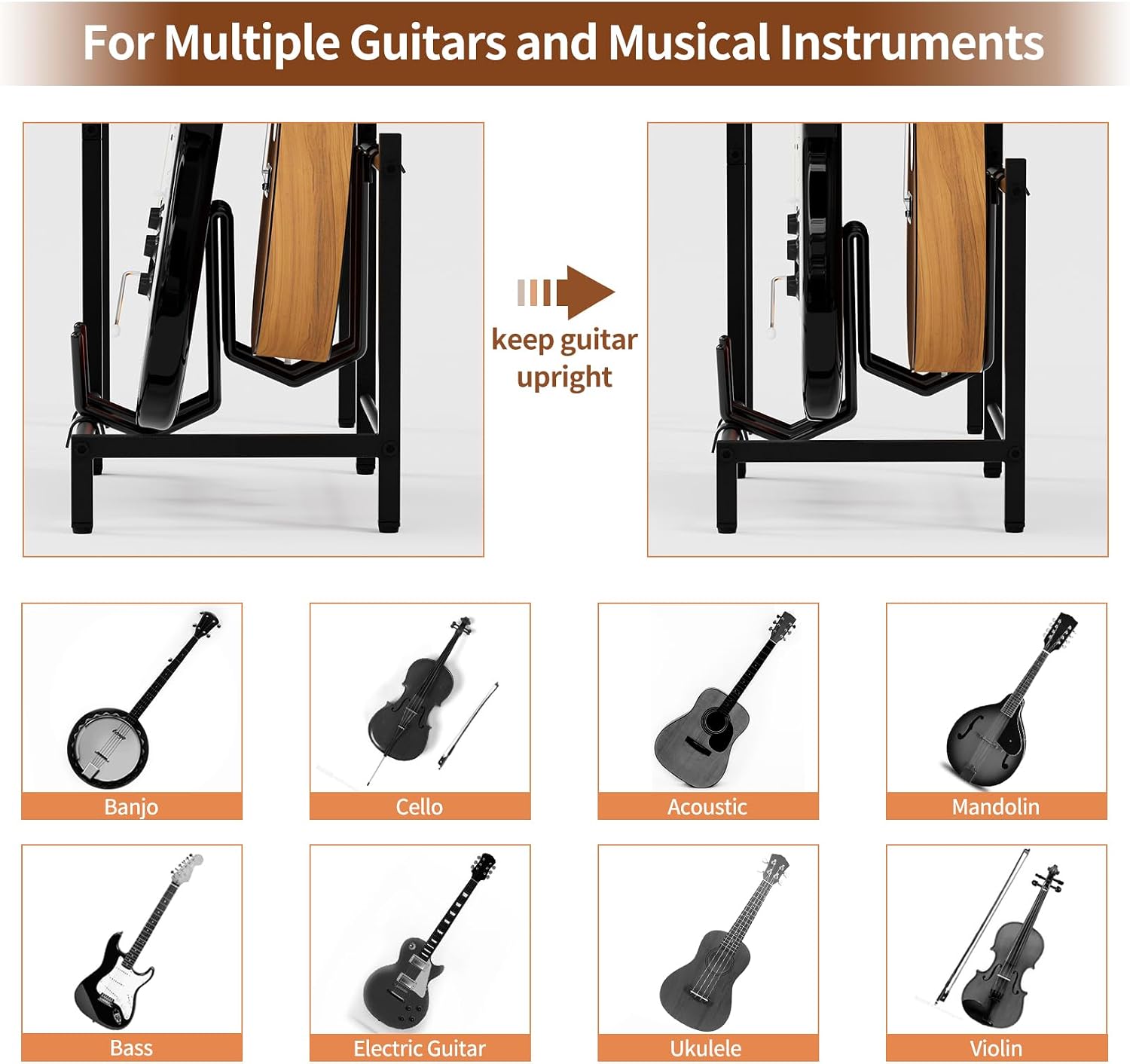 YAKANJ End Table with Guitar Stand,Record Player Stand,Vinyl Records Storage,2-Tier Guitar Stand for Acoustic,Turntable Stand for Music Studio-Brown
