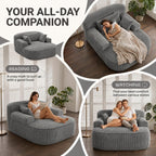 Oversized Chaise Lounge Chair Indoor, Couch Cloud Chair with 3 Comfy Pillows, Corduroy High-Density Foam Reading Chair, Wide Arms Bed Sleeper Sofa for Living Room Bedroom Relaxing