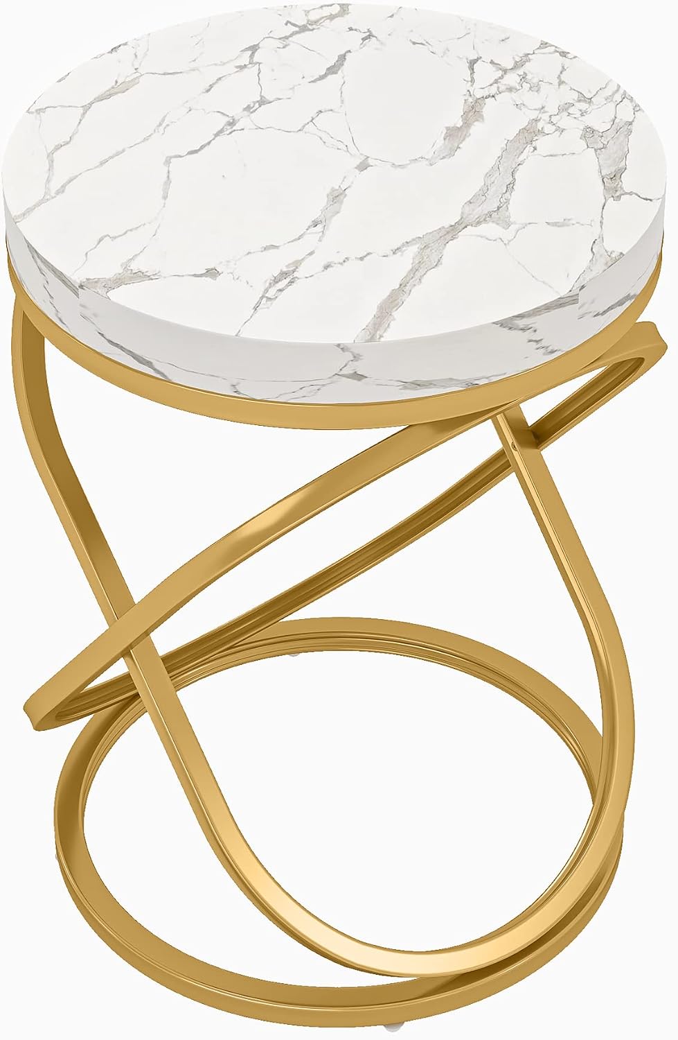 Tribesigns Round End Table with Engineered Wood Tabletop, 26 Inches Round Side Tables Living Room with Double X-Shaped Metal Ring-Cross Legs, Faux Marble Veneer Nightstands for Livingroom Bedroom (1)