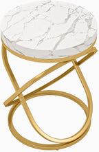 Tribesigns Round End Table with Engineered Wood Tabletop, 26 Inches Round Side Tables Living Room with Double X-Shaped Metal Ring-Cross Legs, Faux Marble Veneer Nightstands for Livingroom Bedroom (1)