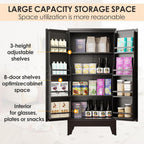 pozdeg 47.24" Kitchen Pantry Cabinet, Metal Food Pantry Storage Cupboard with 2 Doors and 3 Adjustable Shelves, Freestanding Buffet Sideboard for Kitchen, Dining Room, Living Room and Bathroom