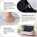 Storage Bench for Bedroom, 48.4'' End of Bed Beige Ottoman Lined Fabric Upholstered Shoe Bench for Entryway, Hallway, Bedroom, Cloakroom, Living Room, Beige.