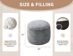 WSOFRLAC Round Pouf Ottoman, Small Poofy Ottoman, Foot Stools Ottomans, Foot Rest for Couch, Furry Poufs for LivingRoom, Hassocks and Ottomans Soft for Chair, Memory Foam Filling-Dark Grey 20x15
