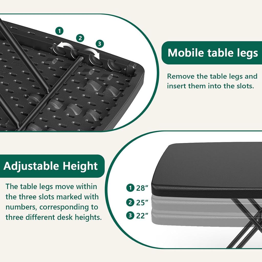 Folding Table 30 Inch - Small Desk Adjustable Height TV Tray for Laptop, Couch, Camping - Heavy Duty Utility Foldable Table for Small Spaces, No Assembly Required, Snowy Granite (Black)