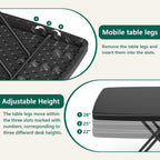 Folding Table 30 Inch - Small Desk Adjustable Height TV Tray for Laptop, Couch, Camping - Heavy Duty Utility Foldable Table for Small Spaces, No Assembly Required, Snowy Granite (Black)
