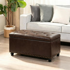 Asense Storage Ottoman Bench, Faux Leather Ottoman with Storage for Living Room Bedroom, Multi-Functional Storage Chest Foot Rest, Upholstered Bench for End of Bed, Entryway, 35.4" W