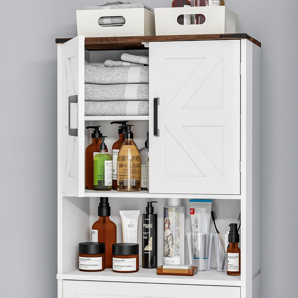 Bigbiglife Farmhouse Kitchen Pantry Cabinet, 67" Tall Kitchen Storage Cabinet, Kitchen Hutch with Microwave Stand & Barn Doors and Drawers for Dining Room, Living Room, Study