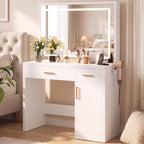 Sweetcrispy Makeup Vanity Desk, LED Mirror, Charging Station | Dressing Table, 2 Drawers, Large Cabinet, 3 Lighting Colors Adjustable, USB-C 2AC, White