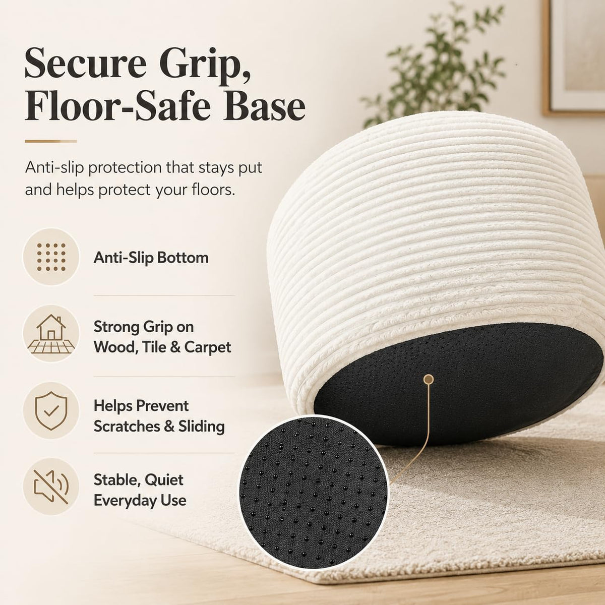 Round Pouf Ottoman Foot Rest 20 X 15 - Floor Pouf for Living Room Seating, Soft Corduroy Ottoman, Lightweight Foot Stool for Couch