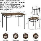 5 Piece Dining Table Set, Modern Metal&Wood Kitchen Dinner Table with 4 Chairs, Dining Room Table Sets for Small Spaces, Brown