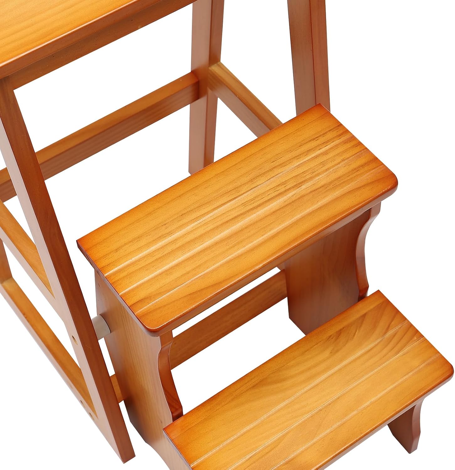 Folding Library Ladder Chair, Solid Wood Portable Multifunctional Step Stool, 3-Step Stool Stepladders, Display Stand and Flower Stand for Home (Brown)