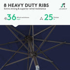 JEAREY 10FT Outdoor Patio Umbrella Outdoor Table Umbrella with Push Button Tilt and Crank, Market Umbrella 8 Sturdy Ribs UV Protection Waterproof for Pool, Garden (Dark Blue)