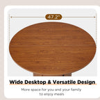 AVAWING 47-inch Round Dining Table for 4-6, Circle Fluted Kitchen Table with 2-Layer Storage Shelf and Wood Slide Door, Mid-Century Modern Fluted Design Wooden Dining Desk for Dining Room, Brown