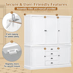 73" Freestanding Kitchen Pantry Organizer - Wooden Storage Unit with 4 Shelved Compartments, 4 Storage Bins & 8 Adjustable Shelves for Dining Room Kitchen Organization (White19)