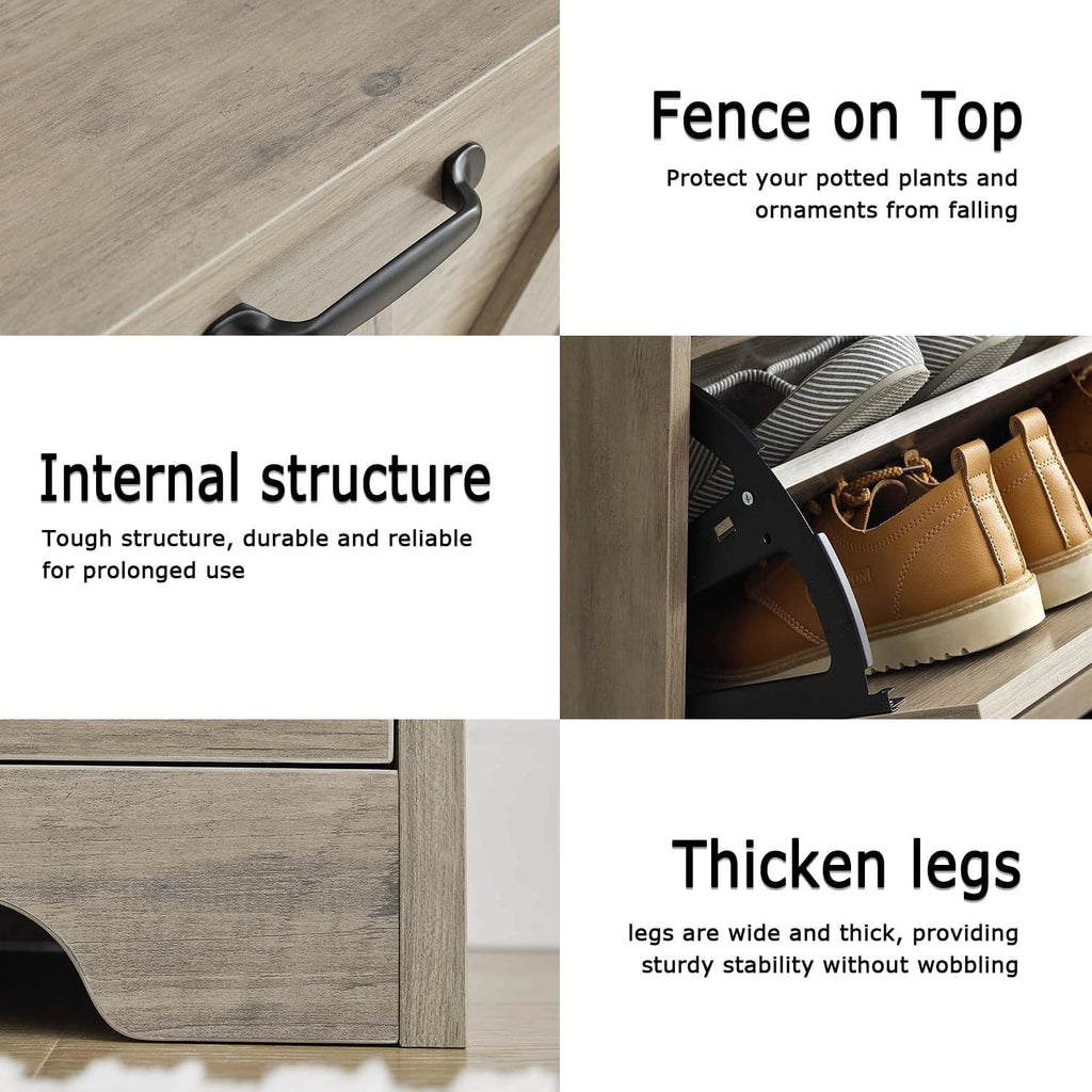 Shoe Cabinet with 2 Flip Drawers, Farmhouse Shoe Storage for Entryway, Wooden Shoe Organizer Cabinet with Adjustable Shelves, Hidden Slim Shoe Cabinet for Hallway, Living Room, Sierra