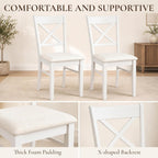 HOMCOM Dining Chairs Set of 2, Upholstered Kitchen Chairs with Rubberwood Frame, Padded Seat and Cross Back for Living Room, Dining Room, Kitchen, White