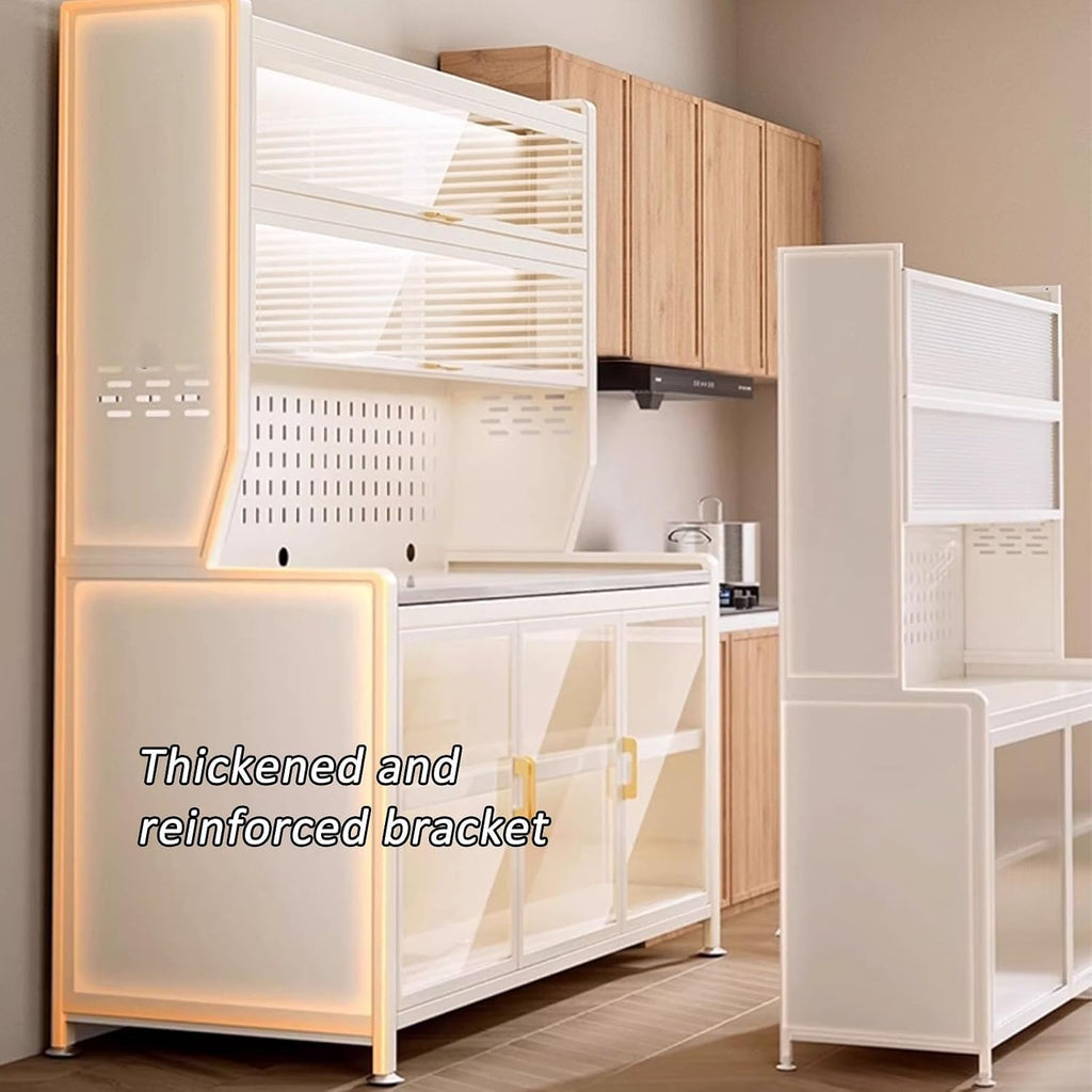 JKGHK Metal Kitchen Pantry Storage Cabinet, Microwave Stand for Kitchens with Pegboard and Adjustable Shelves, Kitchen Bakers Rack for Dining Room, Living Room(White,40x50in)