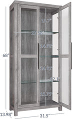 BELLEZE Glass Display Cabinet, Tall Curio Cabinet with Tempered Glass Doors for Living Room, Trophy Display Case - Avalon (Gray Wash)