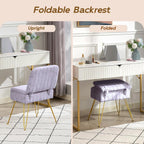 Vanity Chair with Storage | Comfy Ottoman with Folding Back