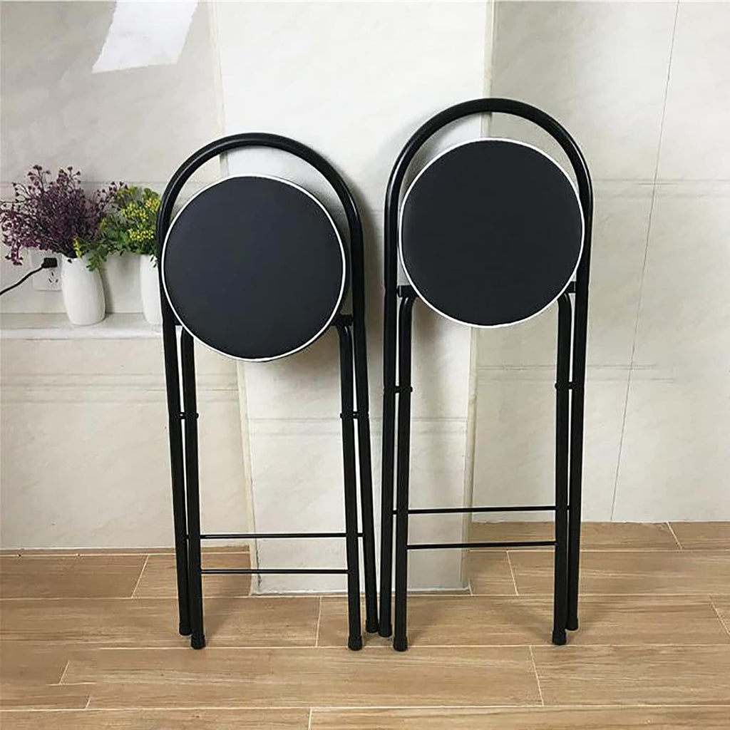 QQXX Folding Bar Stool with Footrest,Leather Padded Folding Kitchen Stool,Portable Counter Height Foldable Stool Tall Bar Stools for Outdoor Kitchen Shop Cafe(1 Pc, Black Seat Height 29.5")