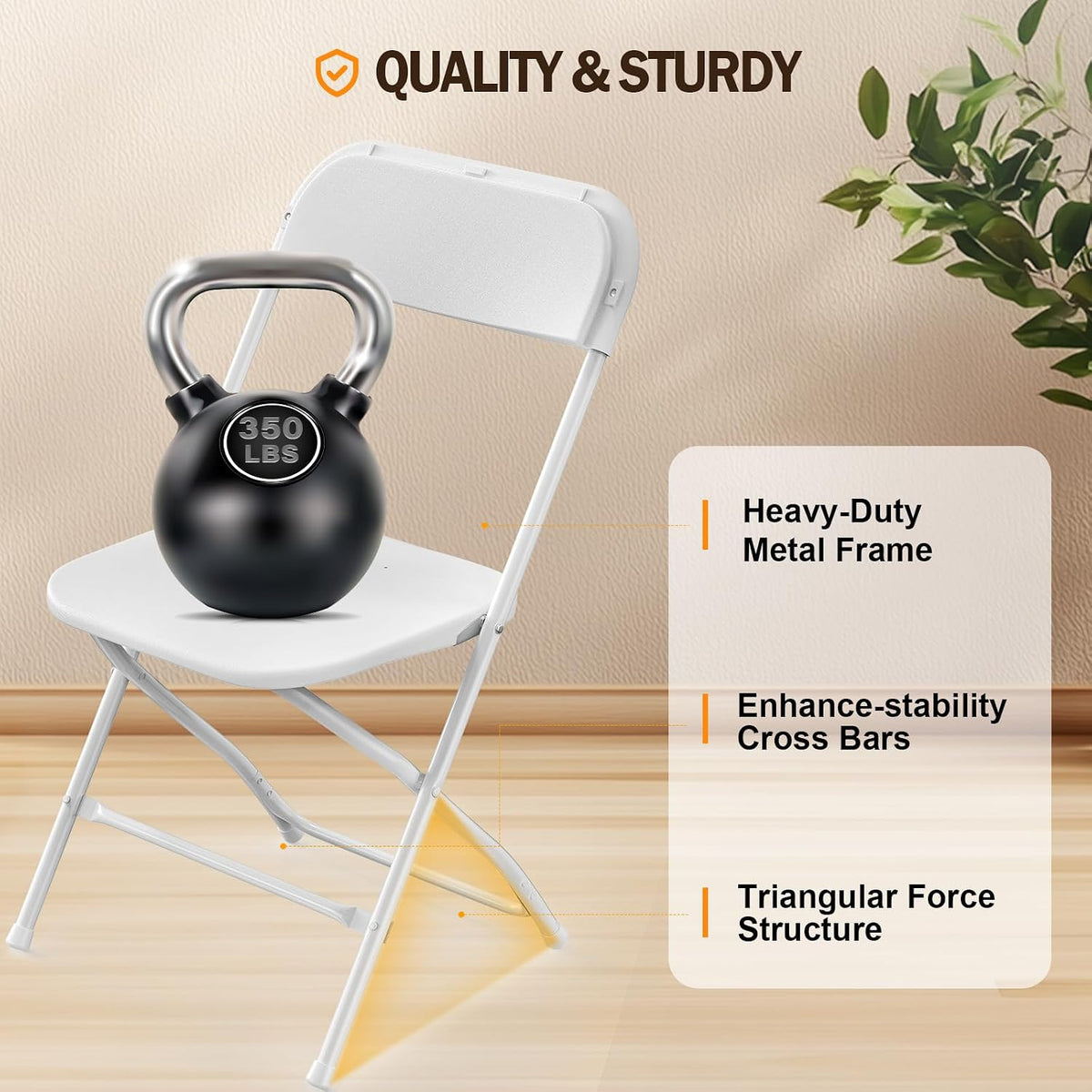 Bonnlo Folding Chairs Set of 12, White Plastic Chair Sturdy Seat with Metal Frame, Perfect for Party, Event, Wedding, Birthday, Office, Outside Entertaining