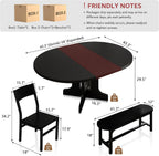 iPormis 5-Piece Round Dining Table Set for 4-6, 59" Extendable Dining Room Table Set with 2 Ergonomic Chairs & 2 Benches, Oval Modern Dinette Table with Metal Frame & MDF Board, Space-Saving, Black