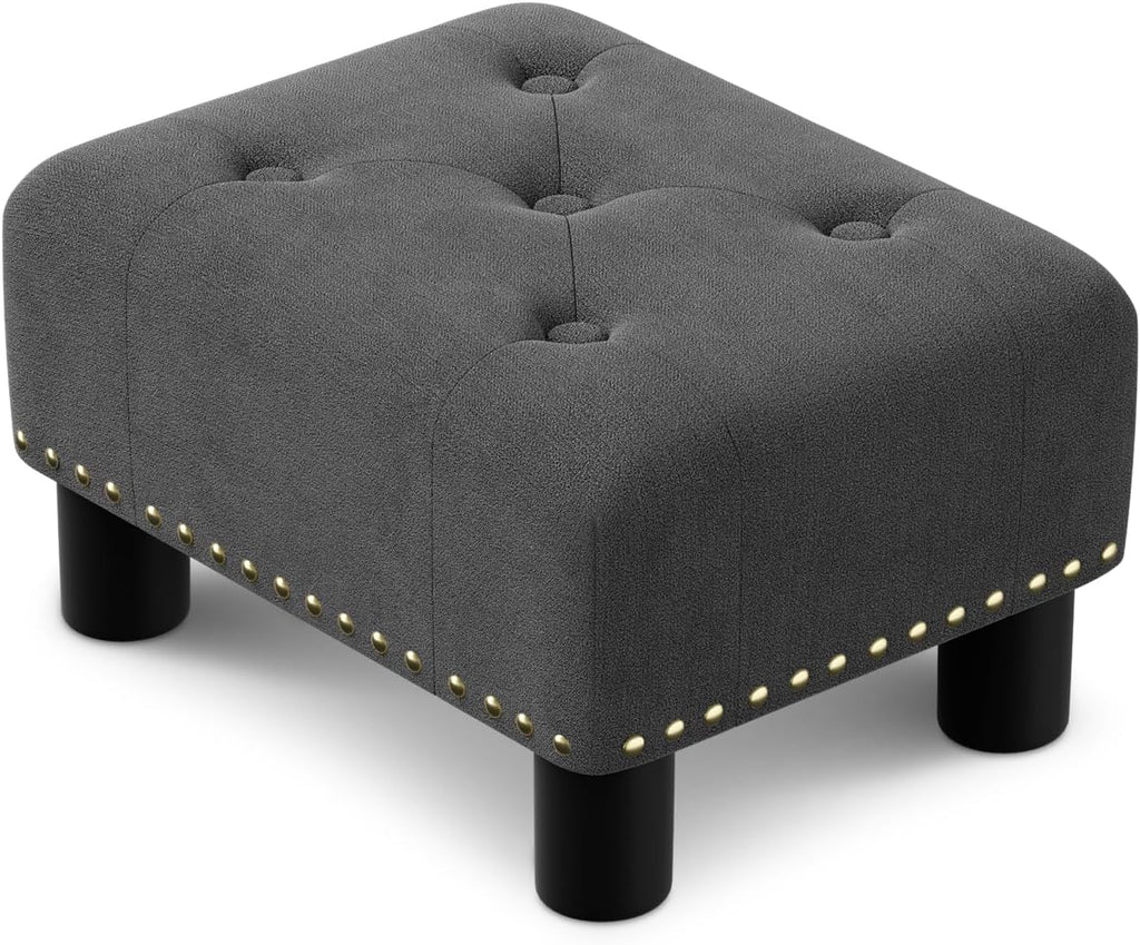 Athena Collection Small Ottoman Foot Rest with Legs, Linen Fabric Ottoman Foot Stool with Soft Padded seat, Square Footstool FootRest for Living Room, Bedroom, Office, Dark Grey