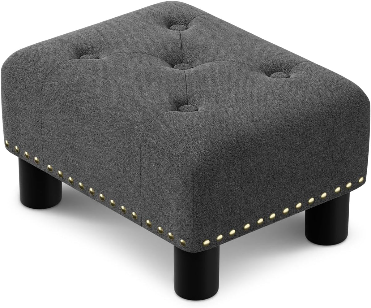 Athena Collection Small Ottoman Foot Rest with Legs, Linen Fabric Ottoman Foot Stool with Soft Padded seat, Square Footstool FootRest for Living Room, Bedroom, Office, Dark Grey